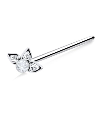 Stony Leaf Shaped Silver Straight Nose Stud NSKA-672